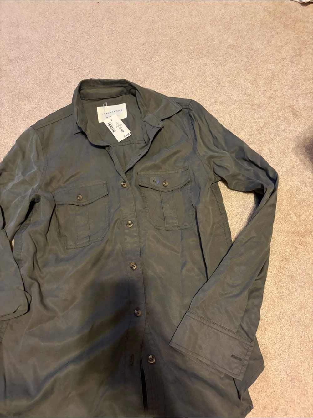 Aeropostale classic fit Dark Olive Utility Button-Down Shirt